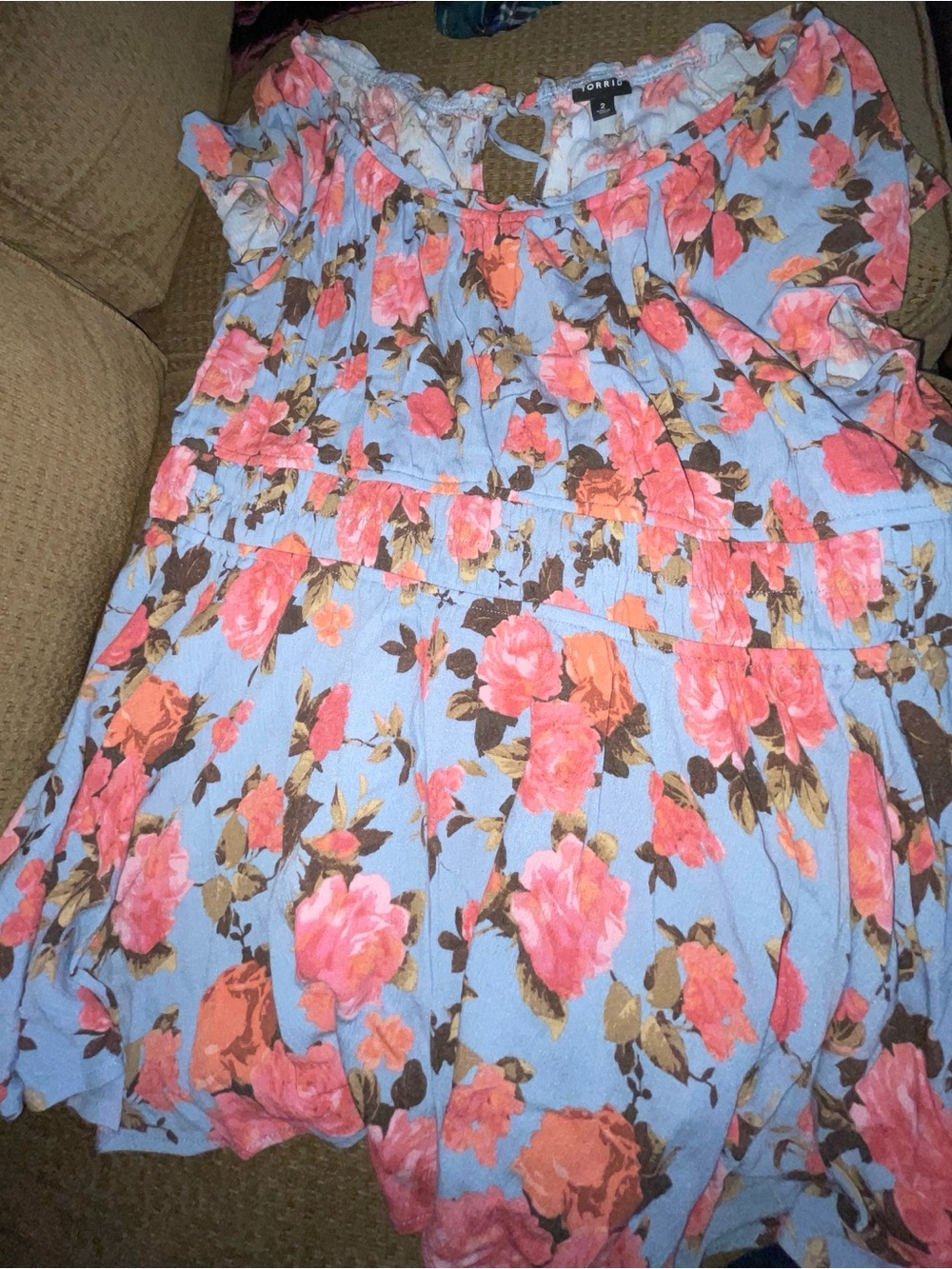 Torrid Light Blue Floral top with Pink Roses